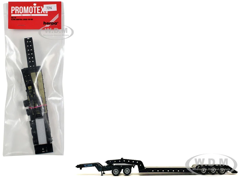 Heavy Equipment Lowboy Trailer with Jeep Black 1/87 (HO) Plastic Model by Promotex - Accessories
