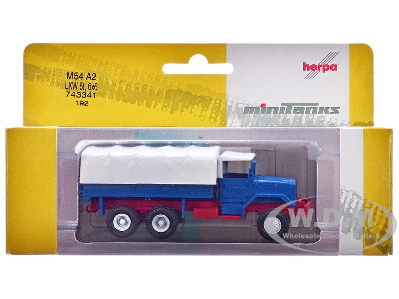 Am General M54 6X6 5/10 Ton Truck Blue with White Top 1/87 (HO) Plastic Model Car by Promotex - Other