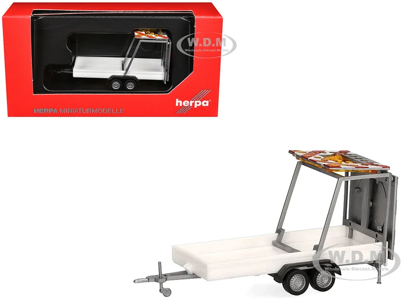 Road Maintenance Trailer White with Striped Top 1/87 (HO) Plastic Model by Promotex - Other