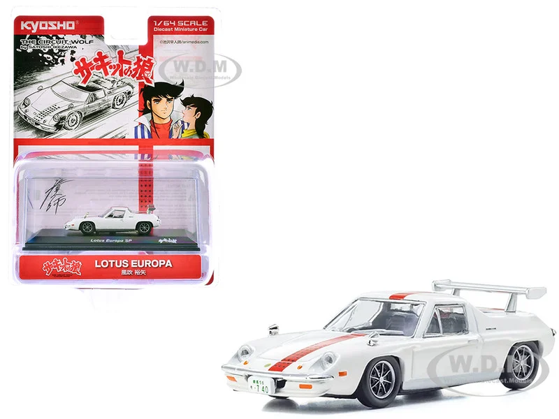 Lotus Europa RHD (Right Hand Drive) White with Red Stripe "The Circuit Wolf" Manga 1/64 Diecast Model Car by Kyosho - Movie/TV Series Models