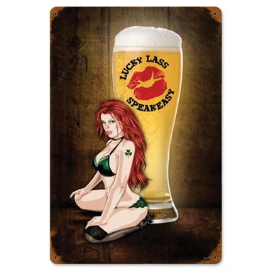 Lucky Lass Speakeasy Pin-Up Metal Sign