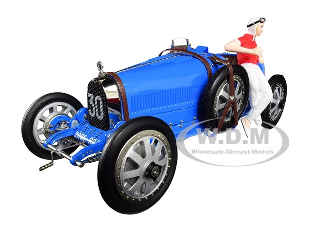Bugatti T35 #30 Grand Prix Bright Blue Livery with a Female Racer Figurine Limited Edition to 600 pieces Worldwide 1/18 Diecast Model Car by CMC - Bugatti Models