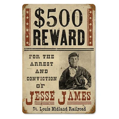 Wanted Jesse James Metal Sign V677 - Vintage Sign Co.
