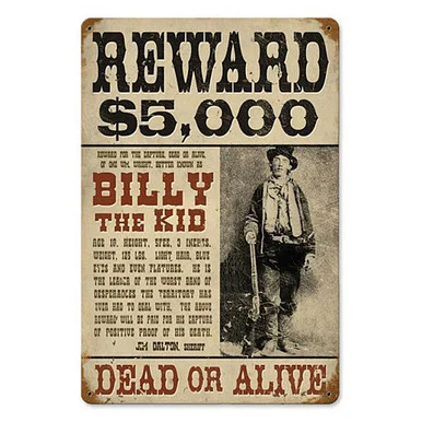 Wanted Billy The Kid Metal Sign V676 - Vintage Sign Co.