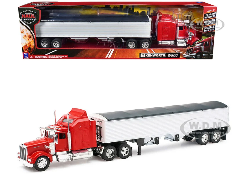 Kenworth W900 Grain Truck Red and White "Long Haul Truckers" Series 1/32 Diecast Model by New Ray - Kenworth Models