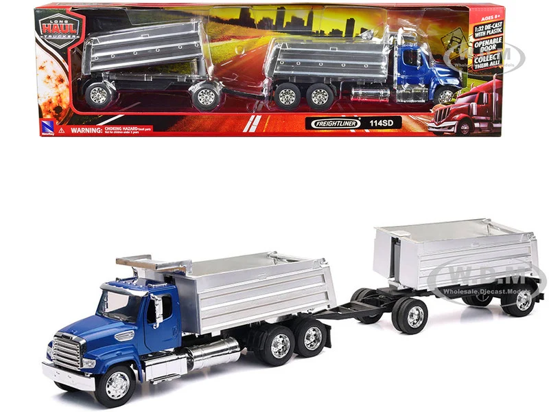 Freightliner 114SD Dump Truck with Twin Dump Body Blue "Long Haul Trucker" Series 1/32 Diecast Model by New Ray - Freightliner Models
