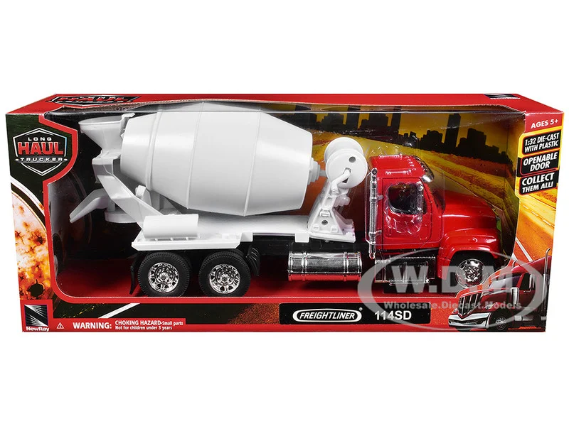 Freightliner 114SD Cement Mixer Red and White "Long Haul Truckers" Series 1/32 Diecast Model by New Ray - Freightliner Models