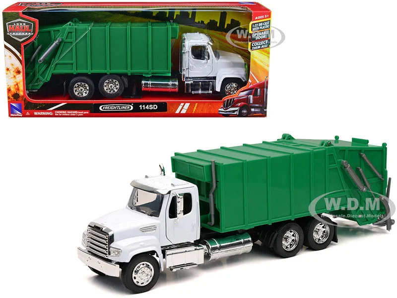 Freightliner 114SD Garbage Truck White and Green "Long Haul Trucker" Series 1/32 Diecast Model by New Ray - Freightliner Models