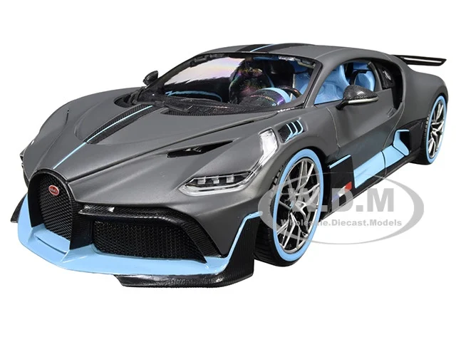 Bugatti Divo Matt Gray with Blue Accents 1/18 Diecast Model Car by Bburago - Bugatti Models