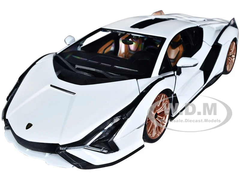 Lamborghini Sian FKP 37 White with Copper Wheels 1/18 Diecast Model Car by Bburago - Lamborghini Models