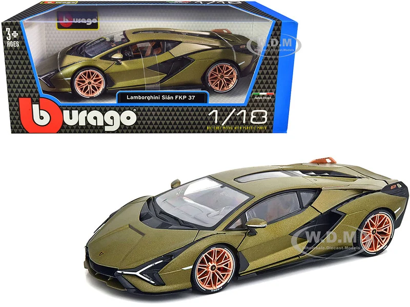 Lamborghini Sian FKP 37 Matt Green Metallic with Copper Wheels 1/18 Diecast Model Car by Bburago - Lamborghini Models