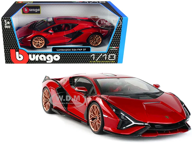 Lamborghini Sian FKP 37 Red with Copper Wheels 1/18 Diecast Model Car by Bburago - Lamborghini Models