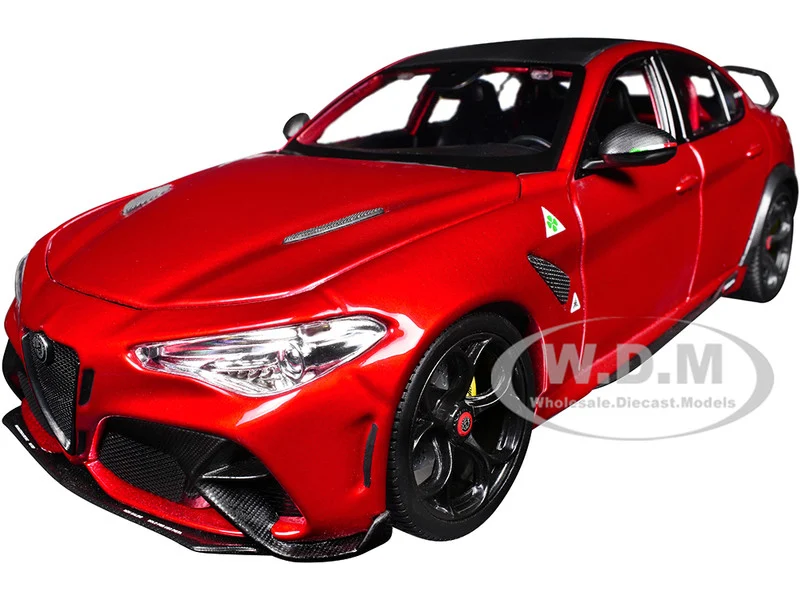 Alfa Romeo Giulia GTAm Red Metallic with Carbon Top 1/18 Diecast Model Car by Bburago - Alfa Romeo Models