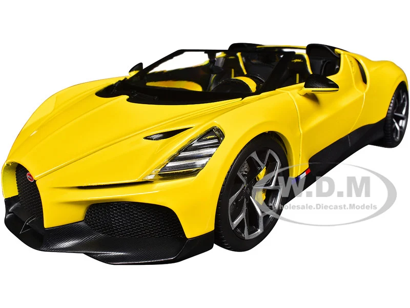 Bugatti Mistral Yellow with Carbon Accents 1/18 Diecast Model Car by Bburago - Bugatti Models