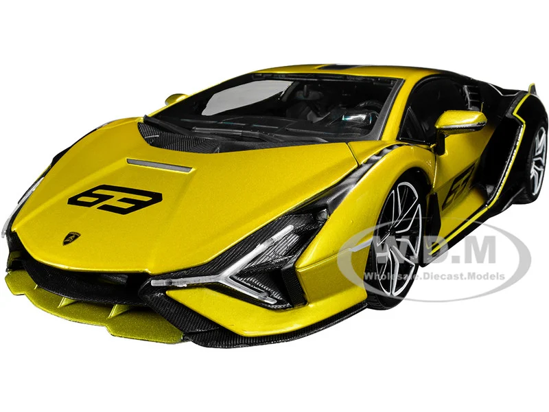 Lamborghini Sian FKP 37 #63 Yellow Metallic and Black 1/18 Diecast Model Car by Bburago - Lamborghini Models
