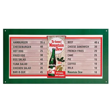 Mountain Dew Vintage Menu Metal Sign - Signs 4 Fun