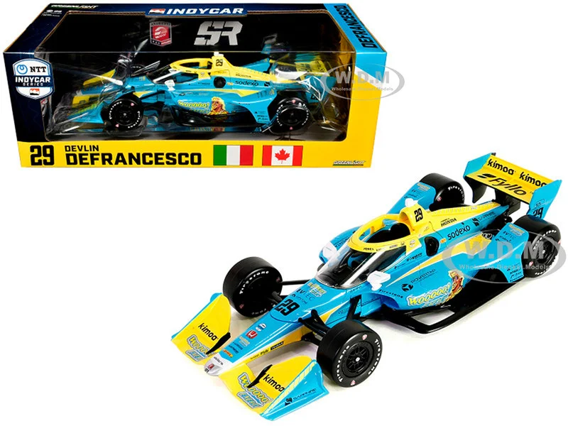 Dallara IndyCar #29 Devlin DeFrancesco "WOOOOO Energy" Andretti Steinbrenner Autosport (Road Course Configuration) "NTT IndyCar Series" (2023) 1/18 Diecast Model Car by Greenlight - Indy Car Models