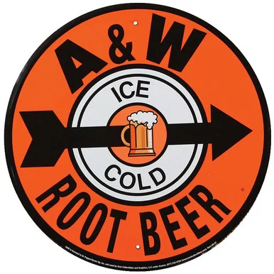 A&W Root Beer Metal Sign- 12" Diameter