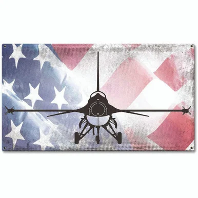 F-16 Fighting Falcon with Flag Metal Sign