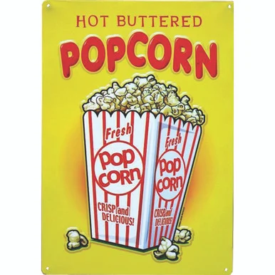 Hot Buttered Popcorn Metal Sign - Signs 4 Fun