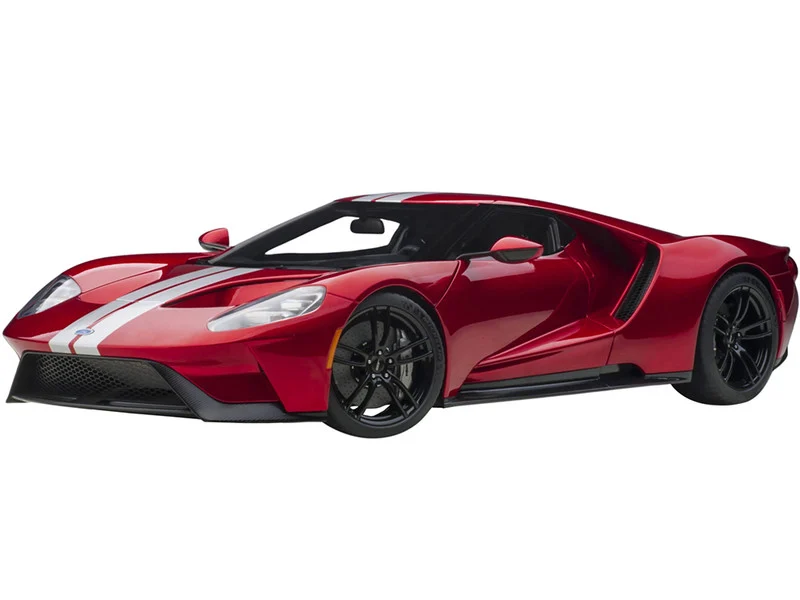 2017 Ford GT Liquid Red Metallic with Silver Stripes 1/12 Model Car by Autoart - Ford Models