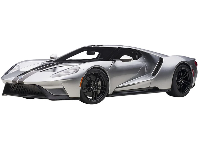 2017 Ford GT Ingot Silver Metallic with Black Stripes 1/12 Model Car by Autoart - Ford Models