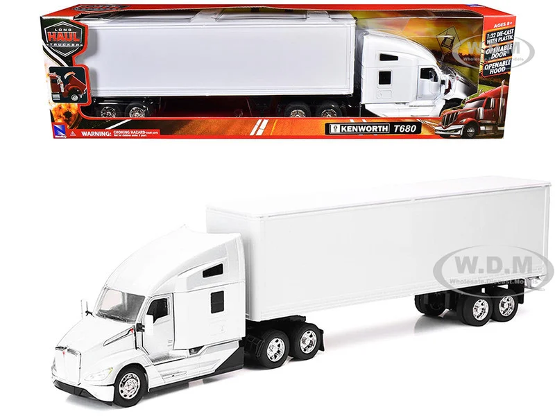 Kenworth T680 Truck White with Dry Van Trailer White "Long Haul Trucker" Series 1/32 Diecast Model by New Ray - Kenworth Models