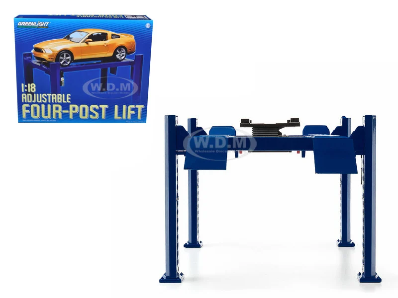 Adjustable Four Post Lift Blue for 1/18 Scale Diecast Model Cars by Greenlight - Accessories
