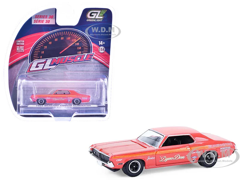 1969 Mercury Cougar Eliminator "Dyno Don" Red with Orange Stripes "GreenLight Muscle" Series 30 1/64 Diecast Model Car by Greenlight - Mercury Models