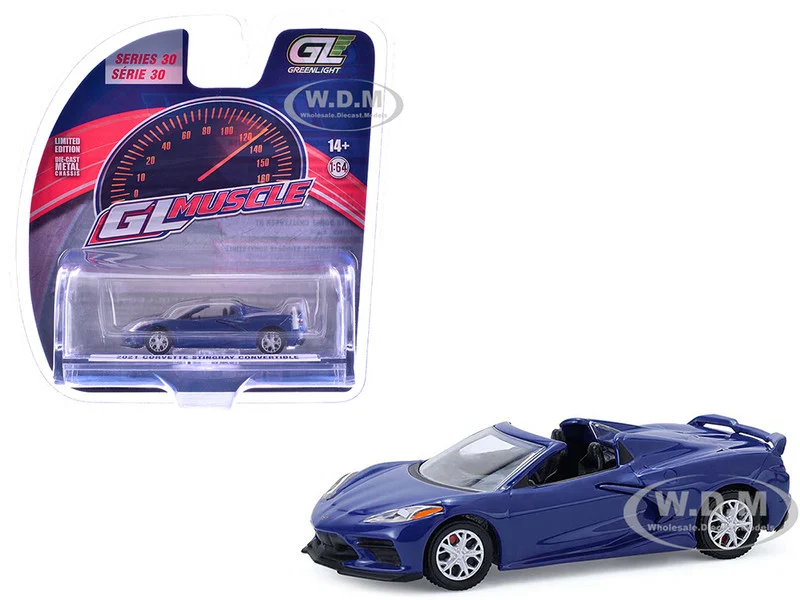 2021 Chevrolet Corvette Stingray Convertible Elkhart Lake Blue "GreenLight Muscle" Series 30 1/64 Diecast Model Car by Greenlight - Chevrolet Models