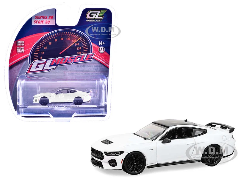 2024 Ford Mustang Oxford White with Black Top "GreenLight Muscle" Series 30 1/64 Diecast Model Car by Greenlight - Ford Models