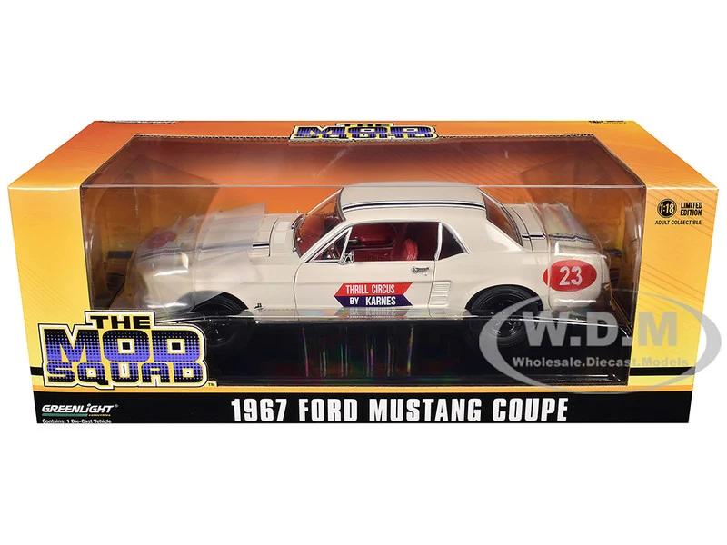 1967 Ford Mustang Coupe #23 "Thrill Circus By Karnes" White 1/18 Diecast Model Car by Greenlight - Ford Models