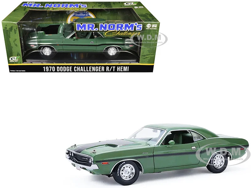1970 Dodge Challenger R/T Hemi F8 Green with Black Stripes and Green Interior "Mr. Norm's Challenger" 1/18 Diecast Model Car by Greenlight - Dodge Models