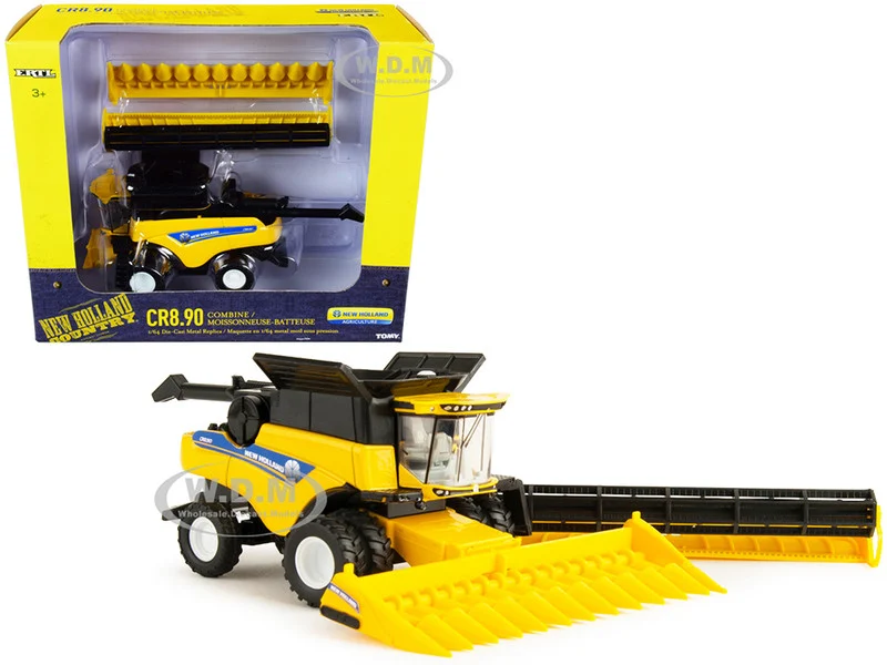 New Holland CR8.90 Combine Yellow with Corn Head and Draper Head "New Holland Agriculture" Series 1/64 Diecast Models by ERTL TOMY - 1/64 Scale Sets