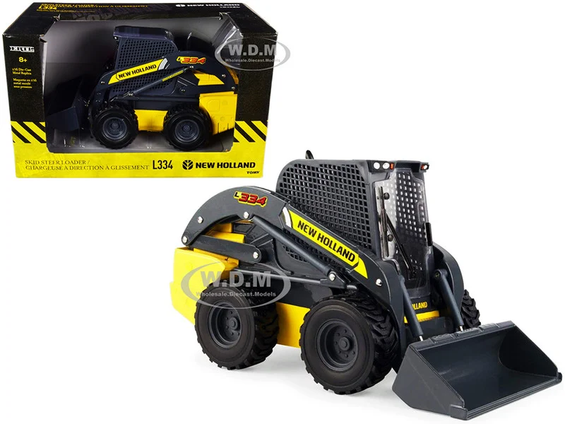 New Holland L334 Skid Steer Loader Yellow and Dark Gray 1/16 Diecast Model by ERTL TOMY - Construction Models