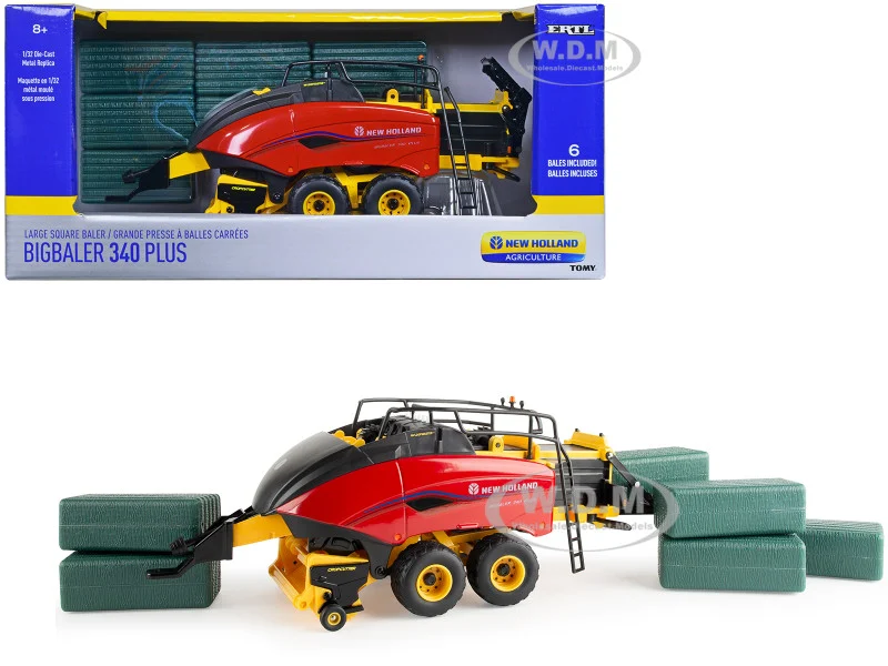 New Holland BigBaler 340 Plus Large Square Baler Red and Yellow with 6 Bales "New Holland Agriculture" Series 1/32 Diecast Model by ERTL TOMY - Tractors & Farm Models