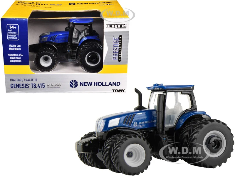 New Holland Genesis T8.415 Tractor with Dual Wheels Blue "Prestige Collection" 1/64 Diecast Model by ERTL TOMY - Tractors & Farm Models