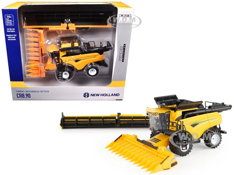 New Holland CR8.90 Combine Yellow with Corn Head and Draper Head "Prestige Collection" 1/64 Diecast Model by ERTL TOMY - Tractors & Farm Models