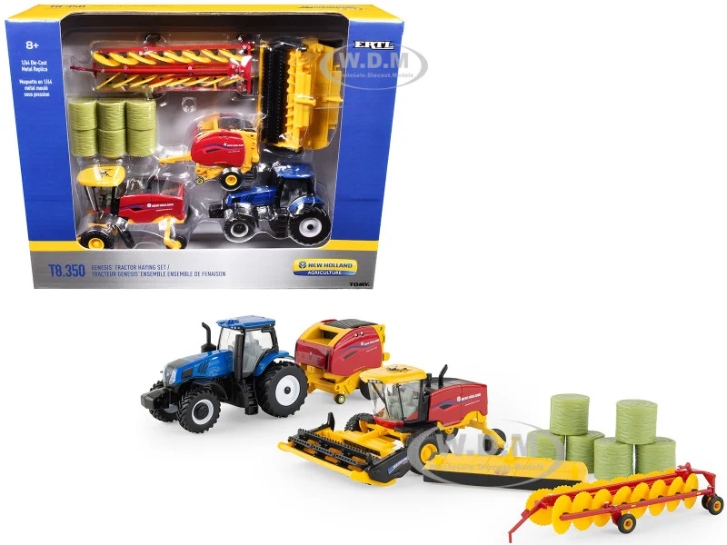 New Holland "Genesis Tractor Haying Set" of 3 pieces "New Holland Agriculture" Series 1/64 Diecast Models by ERTL TOMY - 1/64 Scale Sets