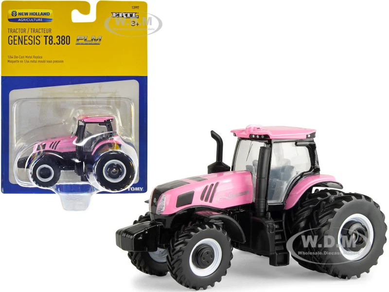 New Holland Genesis T8.380 Tractor with Dual Wheels Pink 1/64 Diecast Model by ERTL TOMY - Tractors & Farm Models