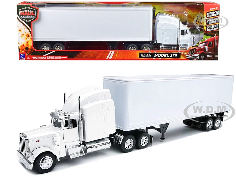 Peterbilt 379 Truck with Dry Goods Trailer White "Long Haul Trucker" Series 1/32 Diecast Model by New Ray - Peterbilt Models