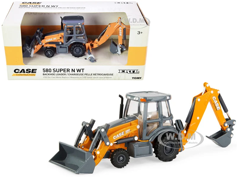 Case 580 Super N WT Backhoe Loader Orange and Gray "Case Construction" Series 1/50 Diecast Model by ERTL TOMY - Construction Models