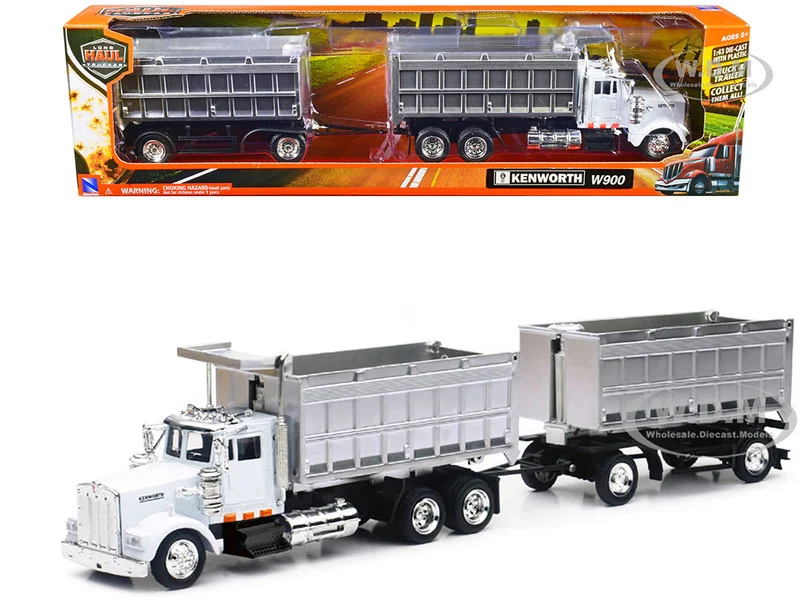 Kenworth W900 Dump Truck with Twin Dump Body White and Chrome "Long Haul Trucker" Series 1/43 Diecast Model by New Ray - Kenworth Models