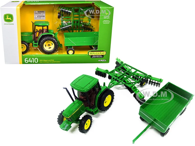 John Deere 6410 Tractor with Barge Wagon and Disc Harrow with Folding Wings 1/32 Diecast Models by ERTL TOMY - John Deere Models