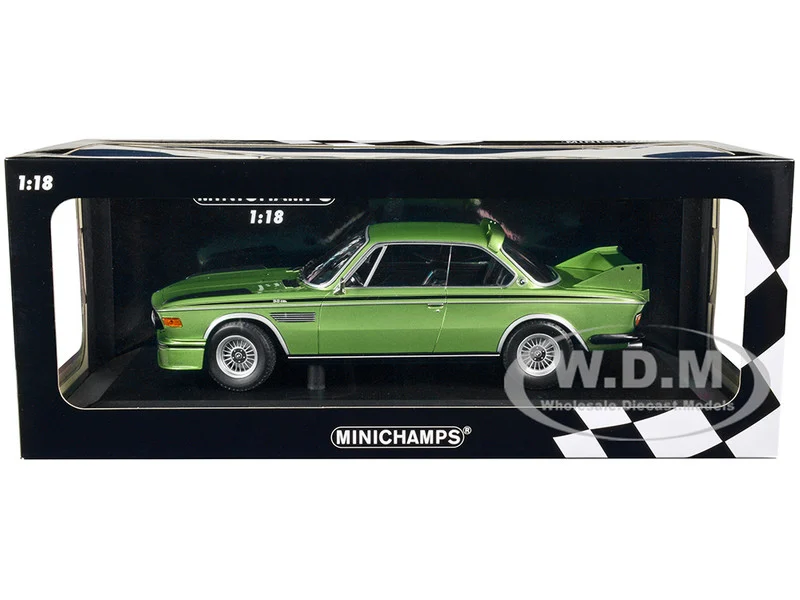 1973 BMW 3.0 CSL Green Metallic with Black Stripes Limited Edition to 450 pieces Worldwide 1/18 Diecast Model Car by Minichamps - BMW Models