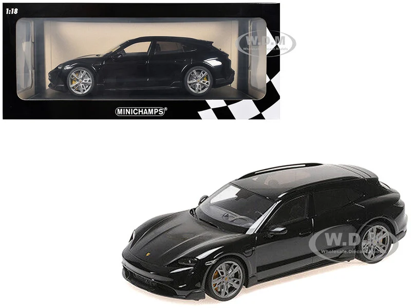 2021 Porsche Taycan CUV Turbo S Black Limited Edition to 480 pieces Worldwide 1/18 Diecast Model Car by Minichamps - Porsche Models
