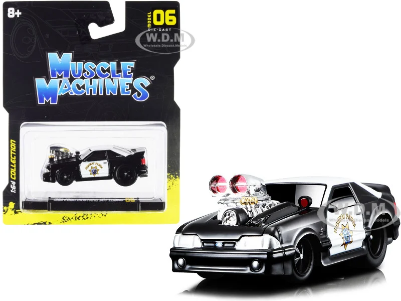 1993 Ford Mustang SVT Cobra CHP "California Highway Patrol" Black and White 1/64 Diecast Model Car by Muscle Machines - Ford Models