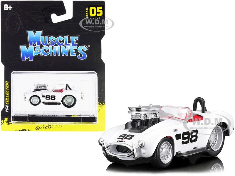 1964 Shelby Cobra #98 White with Red Interior 1/64 Diecast Model Car by Muscle Machines - Shelby Models