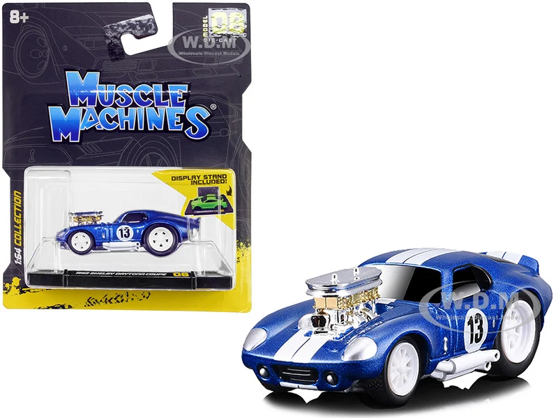 1965 Shelby Daytona Coupe #13 Blue Metallic with White Stripes 1/64 Diecast Model Car by Muscle Machines - Shelby Models