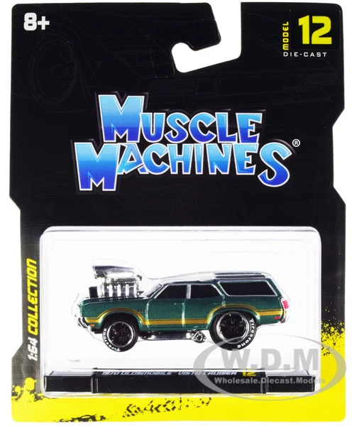1970 Oldsmobile Vista Cruiser 442 Green Metallic with Gold Stripes 1/64 Diecast Model Car by Muscle Machines - Oldsmobile Models